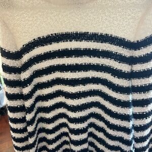 Marled Black and White Striped Turtleneck Sweater